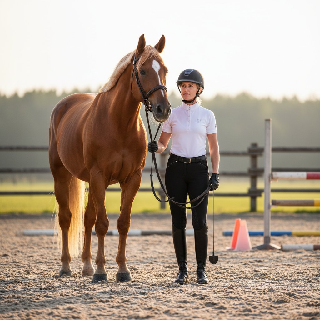 Professional riding instructor working with student on proper riding technique in Singapore